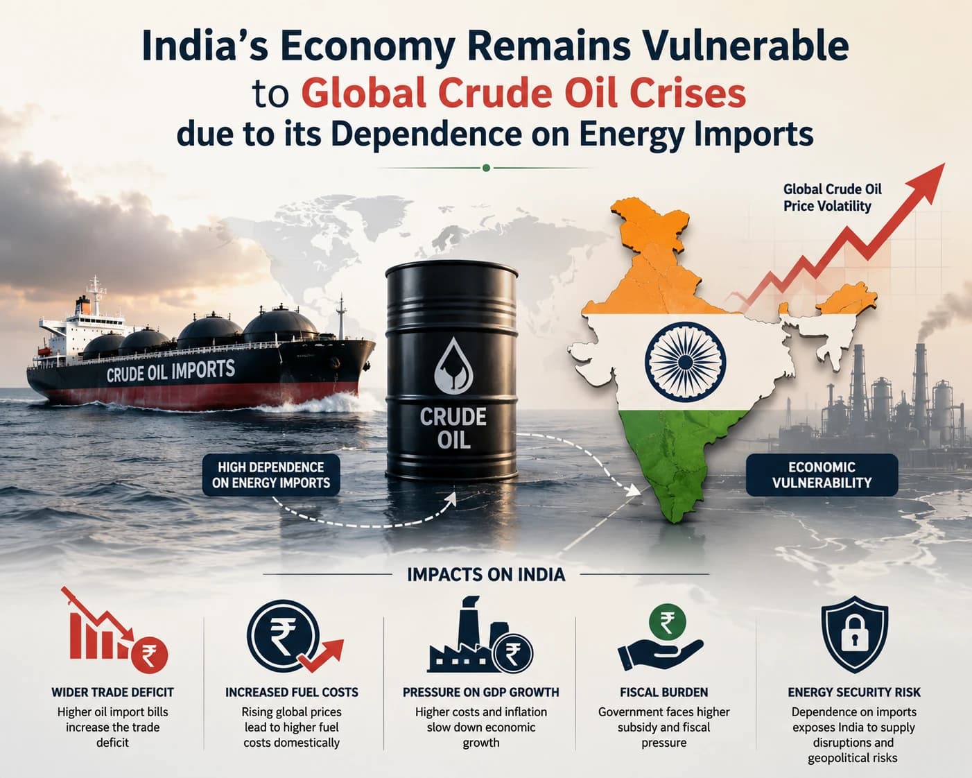 Infographic: India's economy remains vulnerable to global crude oil crises due to its dependence on energy imports